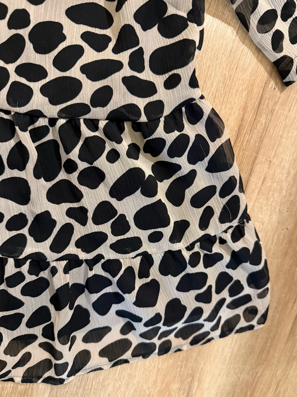 LOFT Black & Taupe Animal Print Ruffle Peplum Blouse - Picture 3 of 5